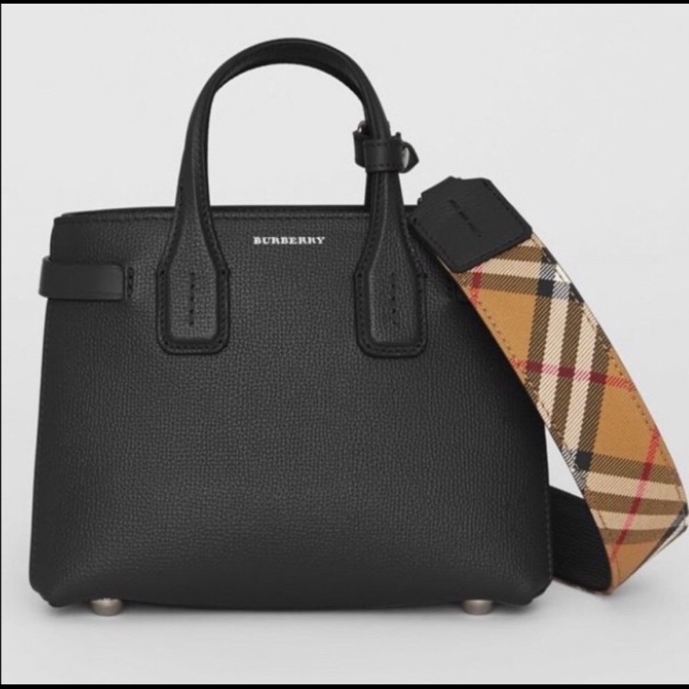 NWT Burberry Small Banner Tote Black Vintage Check